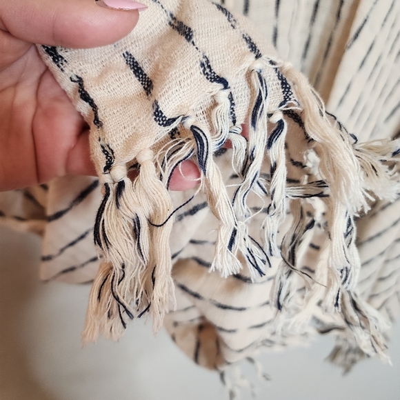Ketza Guatemala Cotton Woven Cream Stripe Open Front Fringe Kimono One Size - Picture 13 of 16